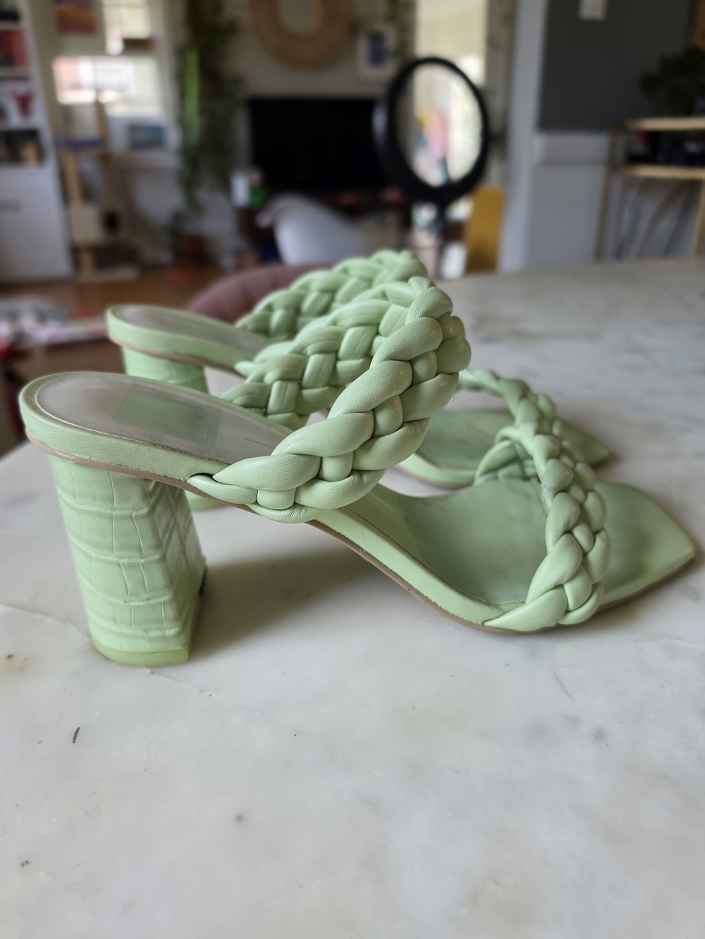 Dolce Vita Braided Two-Strap Block Heel Mules in Mint Size 8